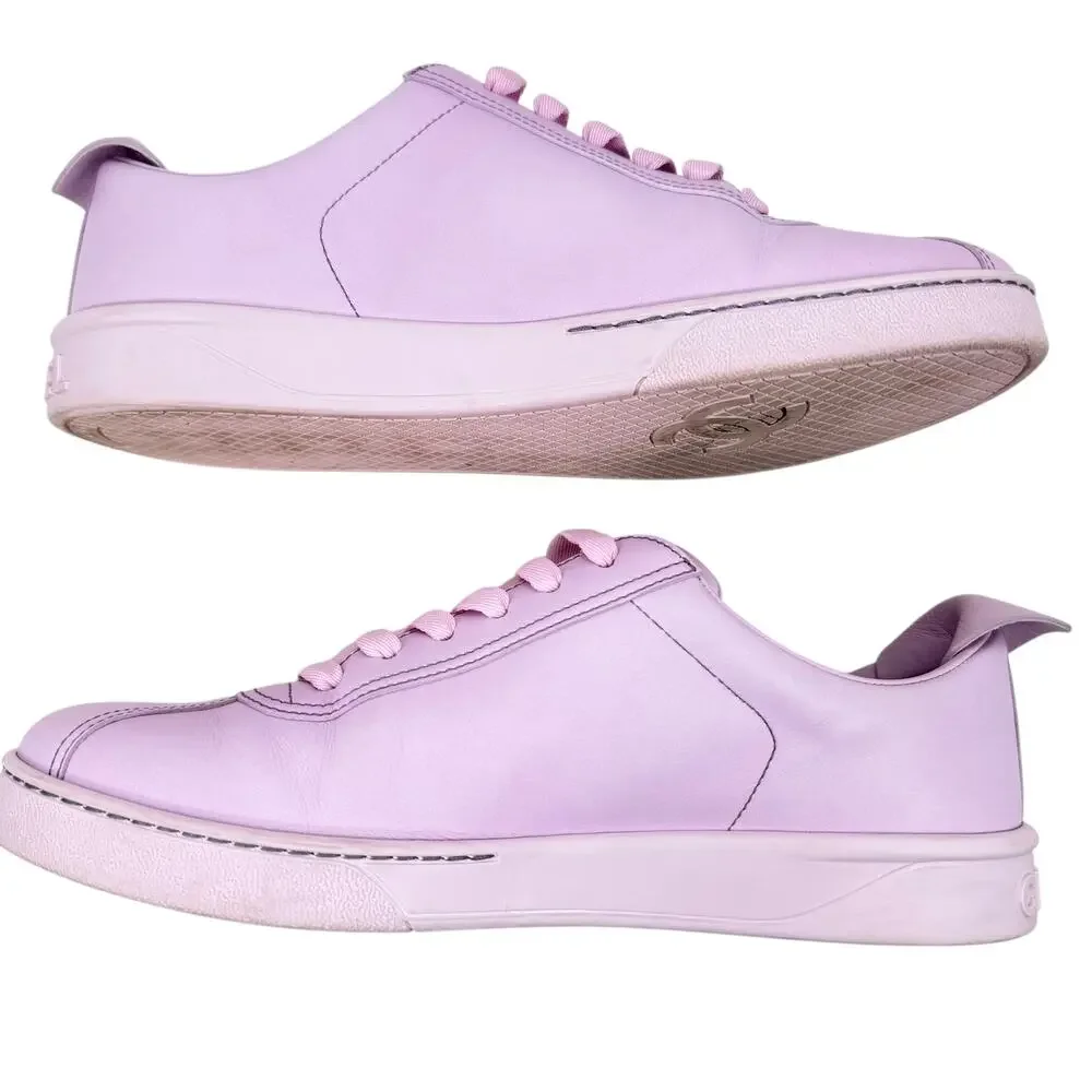 Chanel Weekender Leather CC Logo Low Top Sneakers Pink Size 39